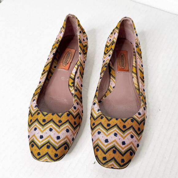 Missoni Ballet Flats Womens Size 37 Multicolor Zigzag Woven Italy Dust Bag - Picture 5 of 11